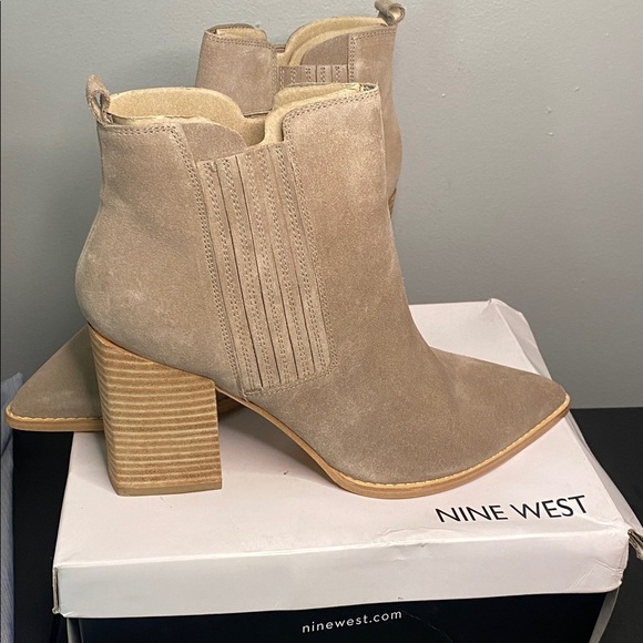 Nine West Beige Suede Ankle Booties - Picture 6 of 9